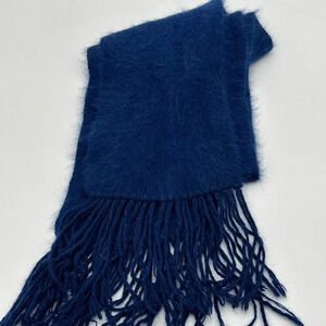76% Angora Rabbit Hair  Scarf Bright Cobalt Blue Soft Luxury Winter Gift 7”X 57”